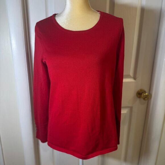 Chico's Sweaters - Chicos Red Button Detail Long Sleeve Pullover Sweater Size 1